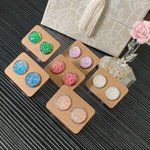 Just Pink Flat Druzy on Stainless Steel Round Studs Earrings